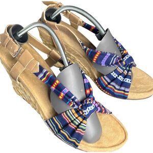 Aerosoles Plush Pillow Blue Fabric Open Toe Wedge Espadrilles Sandal Size 12